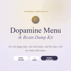 Menu dopaminy i zestaw do zrzutu mózgu – lawenda i złoto – plik PDF do wypełnienia – narzędzie do skupienia się na ADHD – wersja cyfrowa – natychmiastowy dostęp