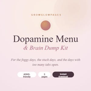 Menu dopaminy i zestaw do zrzutu mózgu – różowo-kremowy – plik PDF do wypełnienia – narzędzie do skupienia się na ADHD – wersja cyfrowa – natychmiastowy dostęp