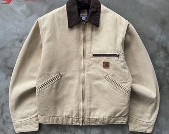 Vintage Washed Canvas Detroit Jacket | Plaid Lined Workwear Coat