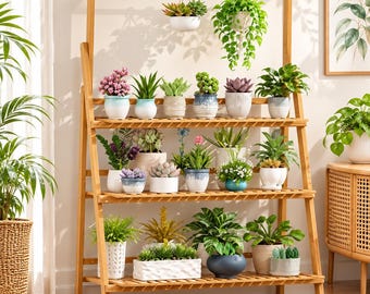 Bamboo Plant Stand 3 Tier, Folding Flower Pot Shelf for Plants, Multi Tier Rack for Greenhouse Indoor Outdoor