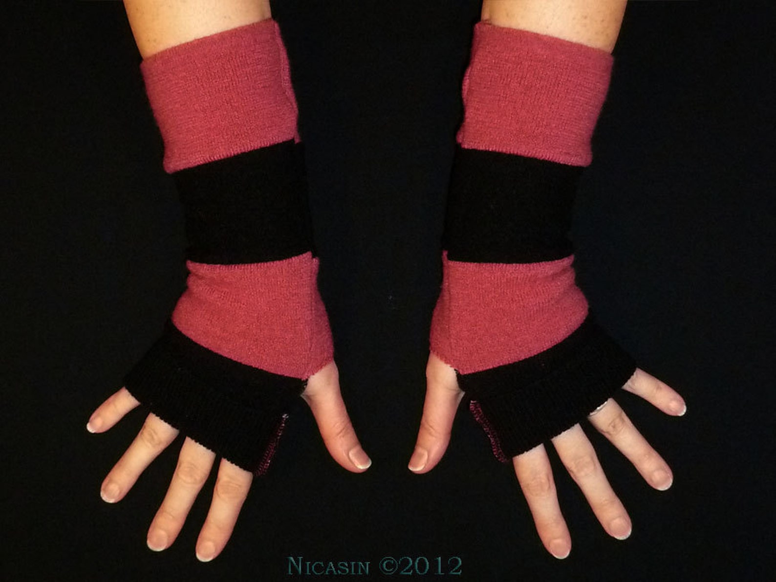 Wool Arm Warmers Short Reversible Pink and Black Etsy