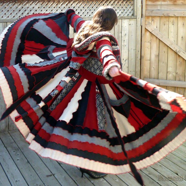 Snow White Cloak, Game of Thrones Dragon Wool Sweater Coat Merino Lambs wool Upcycled Bohemian Chic Black Red Grey Cream Dervish