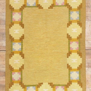 Alfombra tejida a mano color amarillo mostaza, alfombra de tejido plano con borde estilo bohemio, alfombra de decoración cálida y neutra para sala de estar y dormitorio.