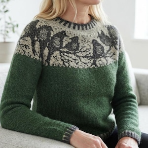Strickmuster für einen Fair-Isle-Pullover mit Vogelmotiv | Pullover im nordischen Farbmuster (PDF)