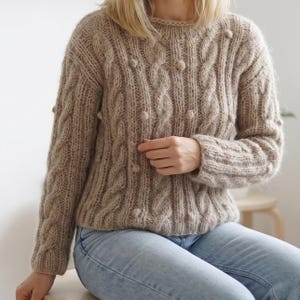 Cropped Mohair Cable Sweater Knitting Pattern PDF, Textured Bobble Jumper (PDF)