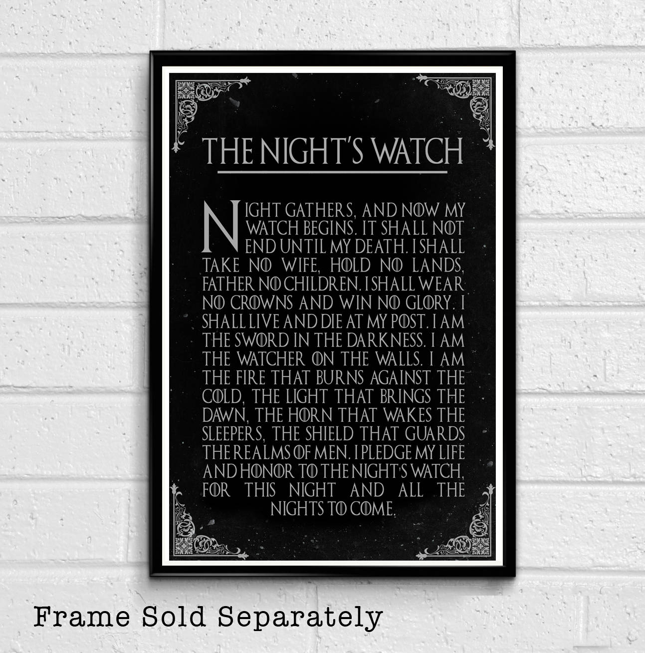 The Night's Watch Oath from Game of Thrones Fantasy Pop Etsy