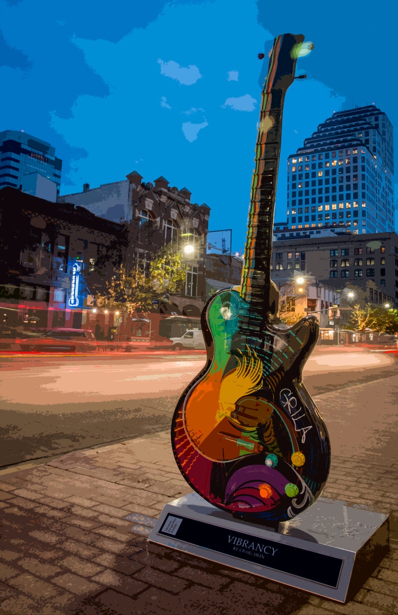 Austin Texas Guitar Illustration 4 Pop Art Monument American Etsy