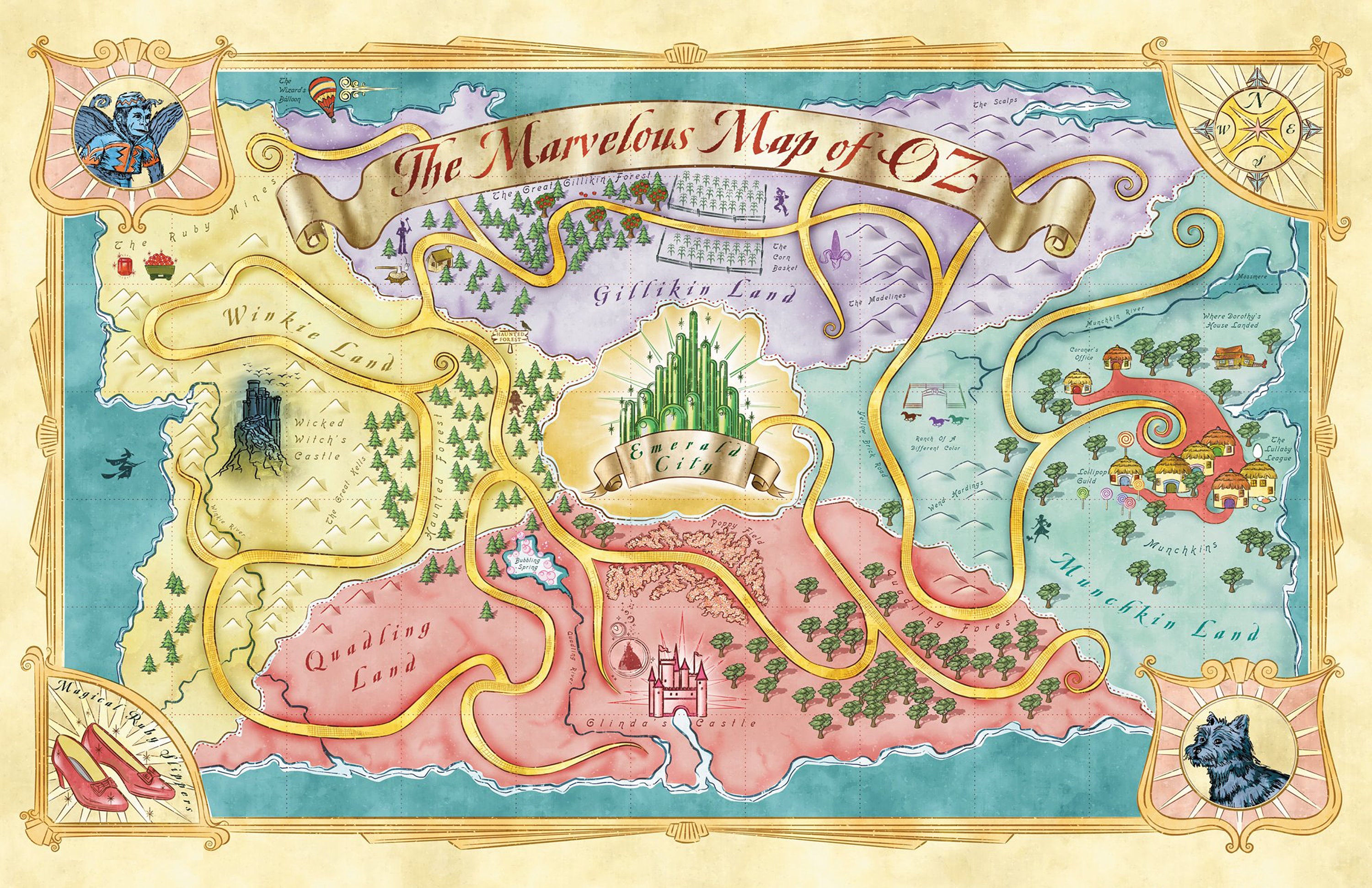 Land Of Oz Map From The Wizard Of Oz Illustration Fantasy Etsy