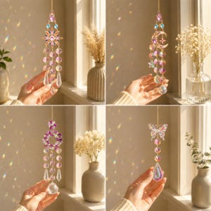 Crystal Suncatcher for Window, Rainbow Prism Hanging Decor, Celestial Butterfly Floral Ornament image 6