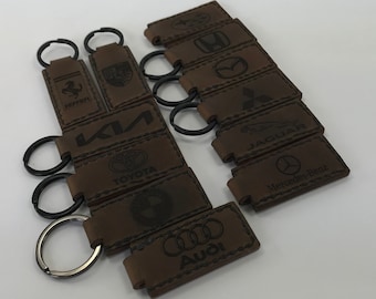 Hand Stitched, Foreign Vehicle Logo, tobacco brown Leather Keychains