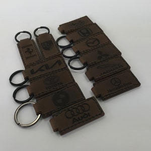 Hand Stitched, Foreign Vehicle Logo, tobacco brown Leather Keychains
