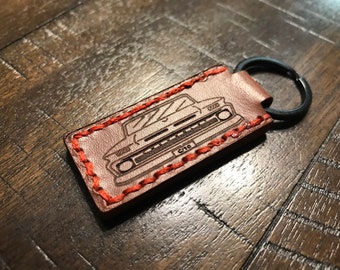 Hand Stitched, C/10 with Truck Front End, Tobacco Brown Leather Keychains