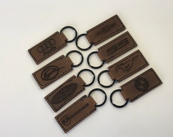 Hand Stitched, Domestic Vehicle Logo, Tobacco brown Leather Keychains
