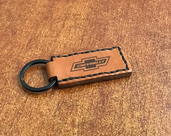 Hand Stitched, Domestic Vehicle Logo, Saddle Tan Leather Keychains