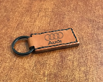 Hand Stitched, Foreign Vehicle Logo, Saddle Tan Leather Keychains