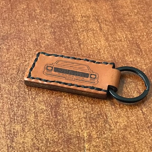 Hand Stitched, C/10 with Truck Front End, Saddle Tan Leather Keychains