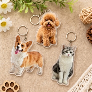 Chaveiro personalizado com foto do seu pet em acrílico recortado, chaveiro com retrato personalizado de cachorro ou gato, pingente com foto do seu animal de estimação, presente de homenagem para amantes de animais.
