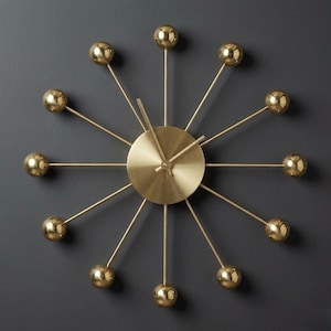 Orologio a forma di stella in ottone massiccio – Decorazione da parete in stile moderno di metà secolo con movimento al quarzo silenzioso