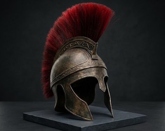 Réplica del casco de la Odisea / Armadura de guerrero griego de bronce antiguo con penacho rojo