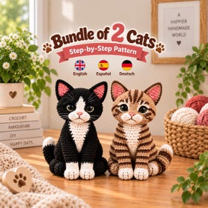 Crochet Cat Pattern, 2 Amigurumi Cat Pattern Bundle PDF, Cute Amigurumi Plushie, Instant Download