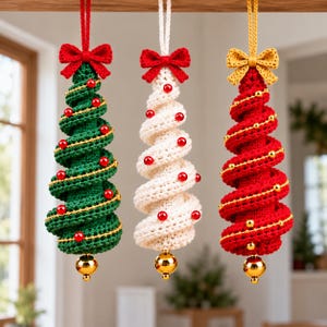 Confezione da 3 spirali natalizie all'uncinetto, schema per albero di Natale all'uncinetto, decorazioni natalizie, decorazioni da appendere