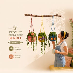 Haakpatroon voor een hangplant (PDF + 3D-afbeeldingen en handleiding), Monstera plantdecoratie, woon- en tuindecoratie.