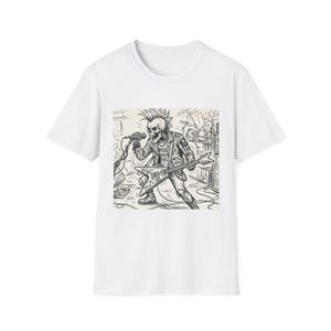Punk Skelett Sångare Grafisk T-shirt | Illustration av Dödskalle Mohawk Band