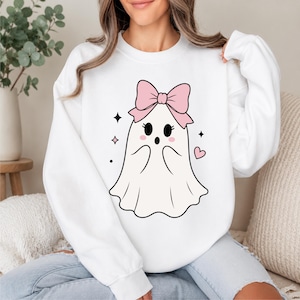 Coquette Halloween Ghost SVG Bundle, Cute Ghost With Pink Bow PNG, Kawaii Ghost Cricut Cut File, Girly Spooky Season Shirt Design, Halloween image 8