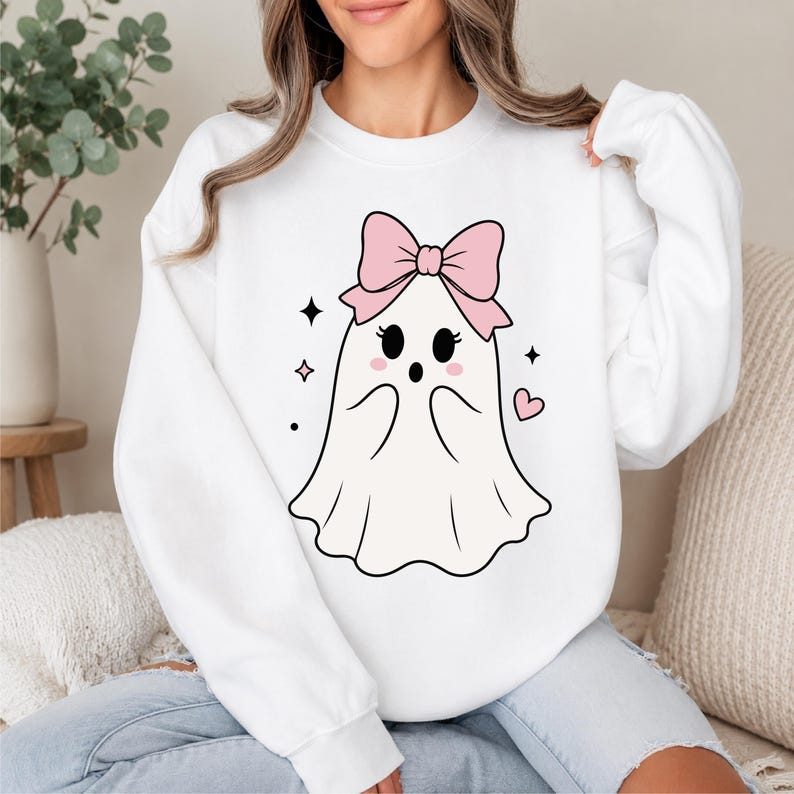 Coquette Halloween Ghost SVG Bundle, Cute Ghost With Pink Bow PNG, Kawaii Ghost Cricut Cut File, Girly Spooky Season Shirt Design, Halloween image 8