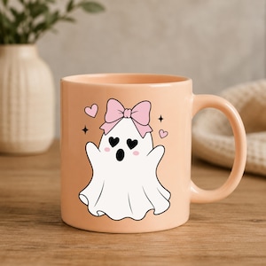 Coquette Halloween Ghost SVG Bundle, Cute Ghost With Pink Bow PNG, Kawaii Ghost Cricut Cut File, Girly Spooky Season Shirt Design, Halloween image 10