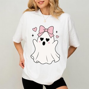 Coquette Halloween Ghost SVG Bundle, Cute Ghost With Pink Bow PNG, Kawaii Ghost Cricut Cut File, Girly Spooky Season Shirt Design, Halloween image 5