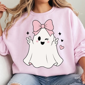 Coquette Halloween Ghost SVG Bundle, Cute Ghost With Pink Bow PNG, Kawaii Ghost Cricut Cut File, Girly Spooky Season Shirt Design, Halloween image 9