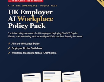 UK Employer AIPolicy Pack | Personal-Richtlinien + Monitor für Personal + Einstellungs-Transparenz | EU-DSGVO