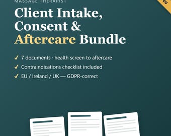 Masseur-Intake-Formularvorlage, DSGO-Beratungszustimmung & Gesundheitsanamnestik, bearbeitbare Nachsorgeformen für die EU-Massage- Privatpraxis