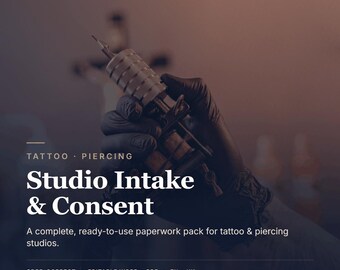 Tattoo Consent Form Bundle, Piercing Studio Intake & GDPR Templates, Editable Age Verification, Aftercare, Photo Release Forms, EU Studios