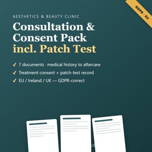 Aesthetics Consultation Form & Treatment Consent, Patch Test Record, GDPR Medical History, Aftercare, Editable Beautician Templates EU image 2