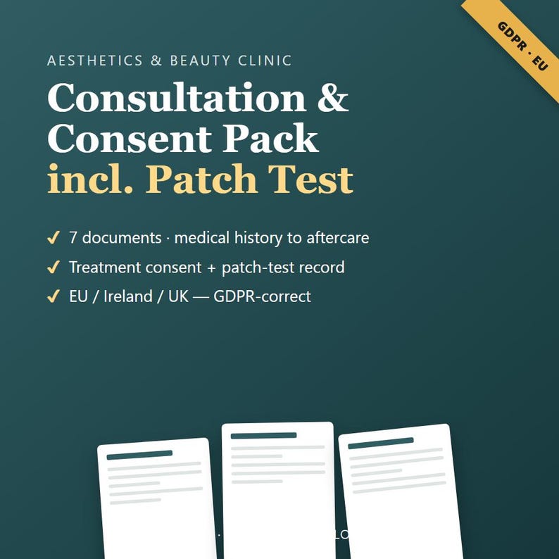 Aesthetics Consultation Form & Treatment Consent, Patch Test Record, GDPR Medical History, Aftercare, Editable Beautician Templates EU image 2