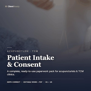 Acupuncture Client Intake & Consent Forms (GDPR) — TCM Practitioner Bundle | Editable Word + PDF