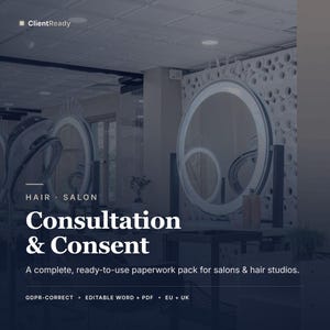 Modulo di consultazione cliente parrucchiere, registro patch test allergia colore + consenso, moduli per salone GDPR, modelli modificabili per parrucchiere UE
