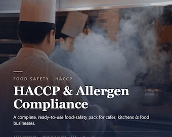 HACCP Food Safety Plan Template, EU 14 Allergen Matrix & Kitchen Logs, Editable for Home Bakers Caterers Food Trucks Cafes Ireland UK