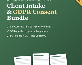 Acupuncture Client Intake & Consent Forms (GDPR) — TCM Practitioner Bundle | Editable Word + PDF