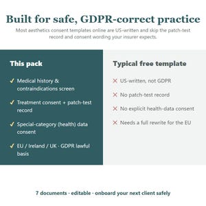 Aesthetics Consultation Form & Treatment Consent, Patch Test Record, GDPR Medical History, Aftercare, Editable Beautician Templates EU image 3