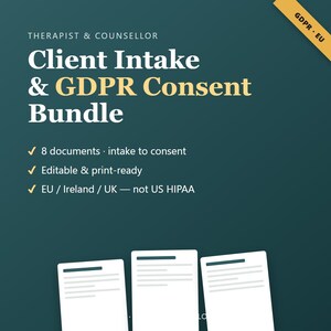Therapist Client Intake Form Bundle | GDPR Consent & Privacy Notice | EU Counsellor Editable Templates | Private Practice Onboarding Pack image 3