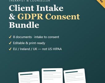 Therapeut Klient Intake Form Bundle | Zustimmung & Datenschutzerklärung | EU-Berater bearbeitbare Vorlagen | Privatpraktikum-Paket