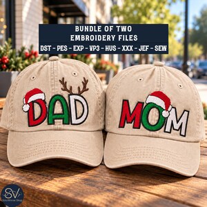 Mom Dad Christmas Machine Embroidery Design File for Caps & Beanies