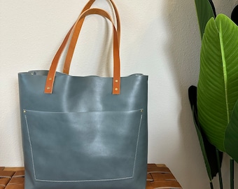 Petrol Gray Leather Tote Bag