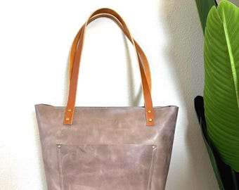 Birch Bark Leather Tote Bag