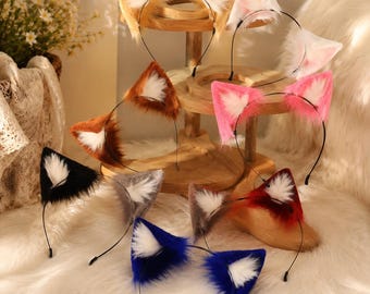 Handmade Cat Ears Headband, Faux Fur Cat Ear Hair Accessories, Cosplay Catgirl Neko Headband for Anime Cosplay, Halloween, Rave Festival