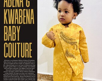 Royal Prince Gold Brocade Toddler Suit – Asymetryczny luksusowy strój dla chłopców z Afryki