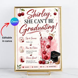 Letrero digital para estación de bebidas "Shirley She Can’t Be Graduating" / Decoración para fiesta de graduación / Letrero de mesa de Shirley Temple / Montaje de barra sin alcohol